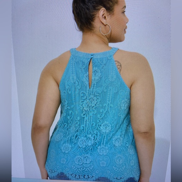 NWT~Torrid Mixed Lace Goddess Neck Top - Picture 3 of 11